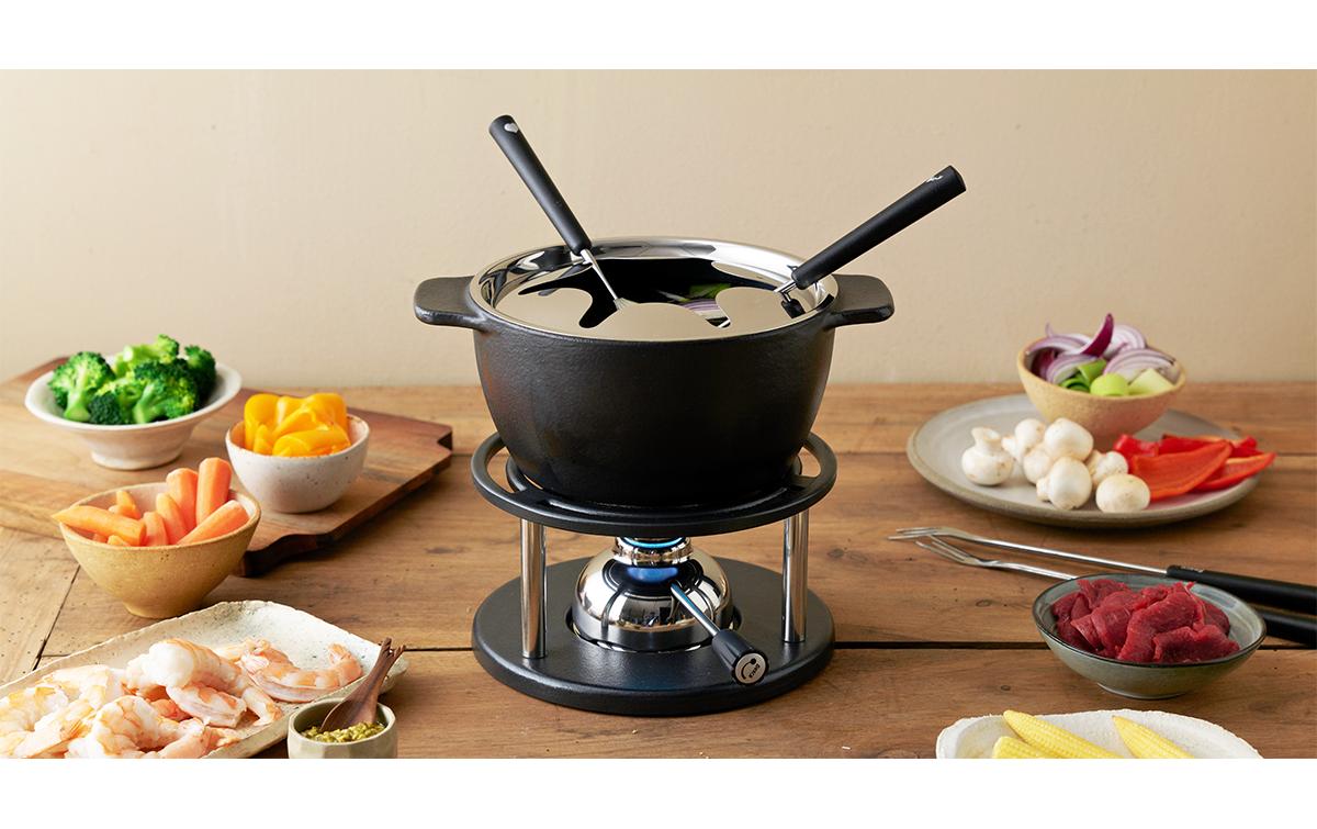Kisag Fondue-Set Twin – Gusseisen, Ø 18 cm, 6 Personen, Gasbrenner