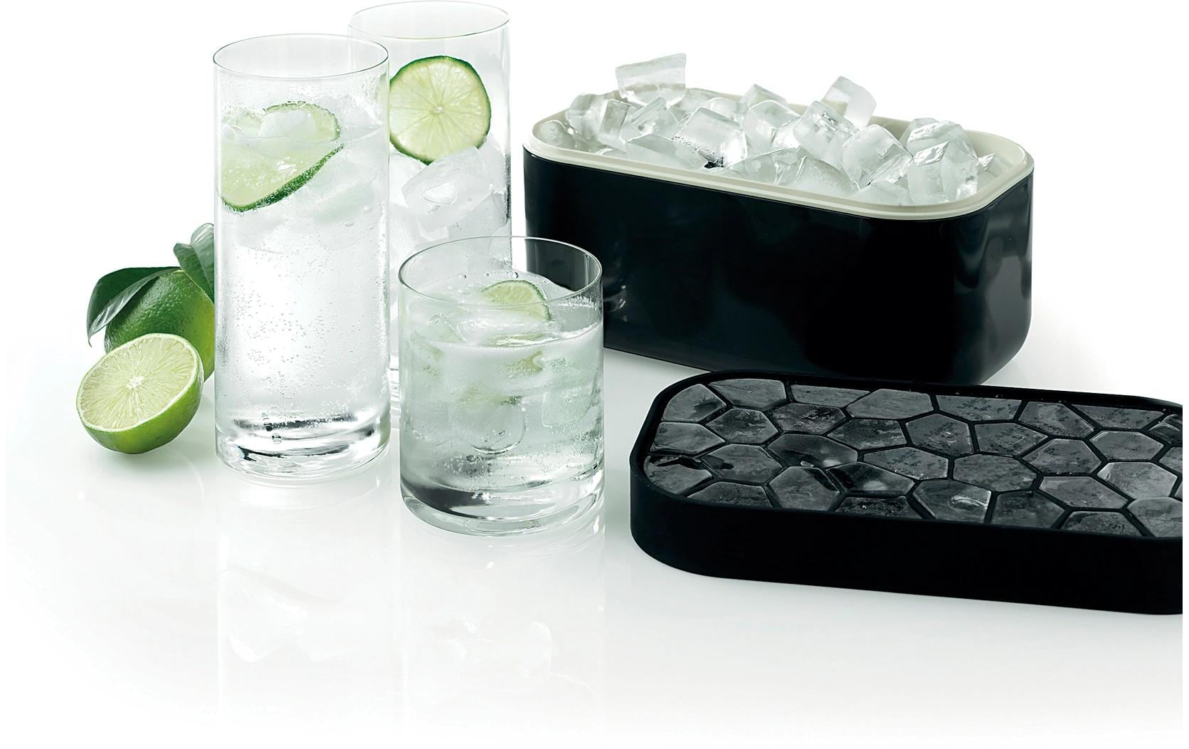 Lékué Eiswürfelbox – 22,5 × 12,5 × 12 cm, Silikon, Schwarz, 132 Stk., mit Deckel, spülmaschinenbeständig
