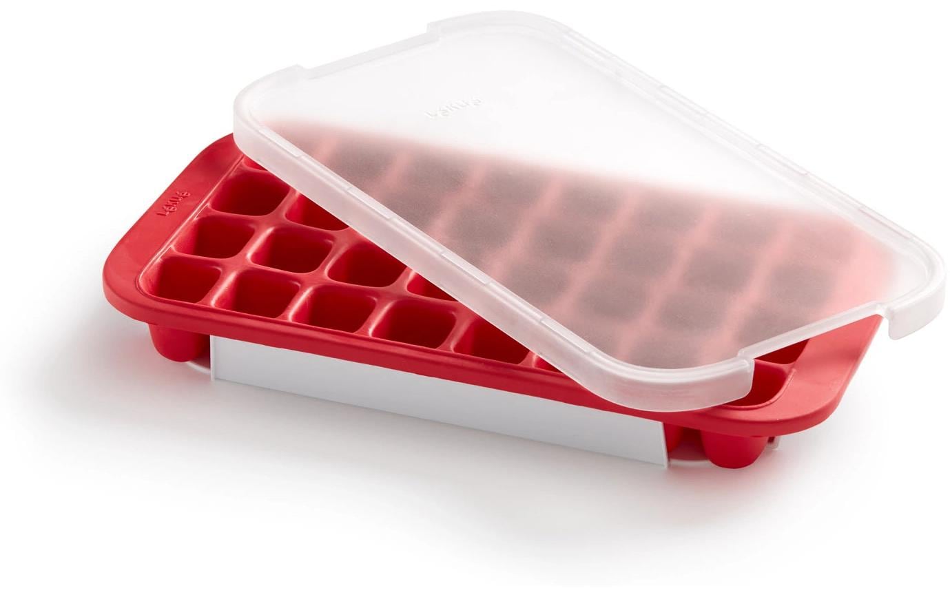 Lékué Eiswürfelform 32 Stk., 18,7 × 34,2 × 4,4 cm, Kunststoff (SBS), Rot, mit Deckel