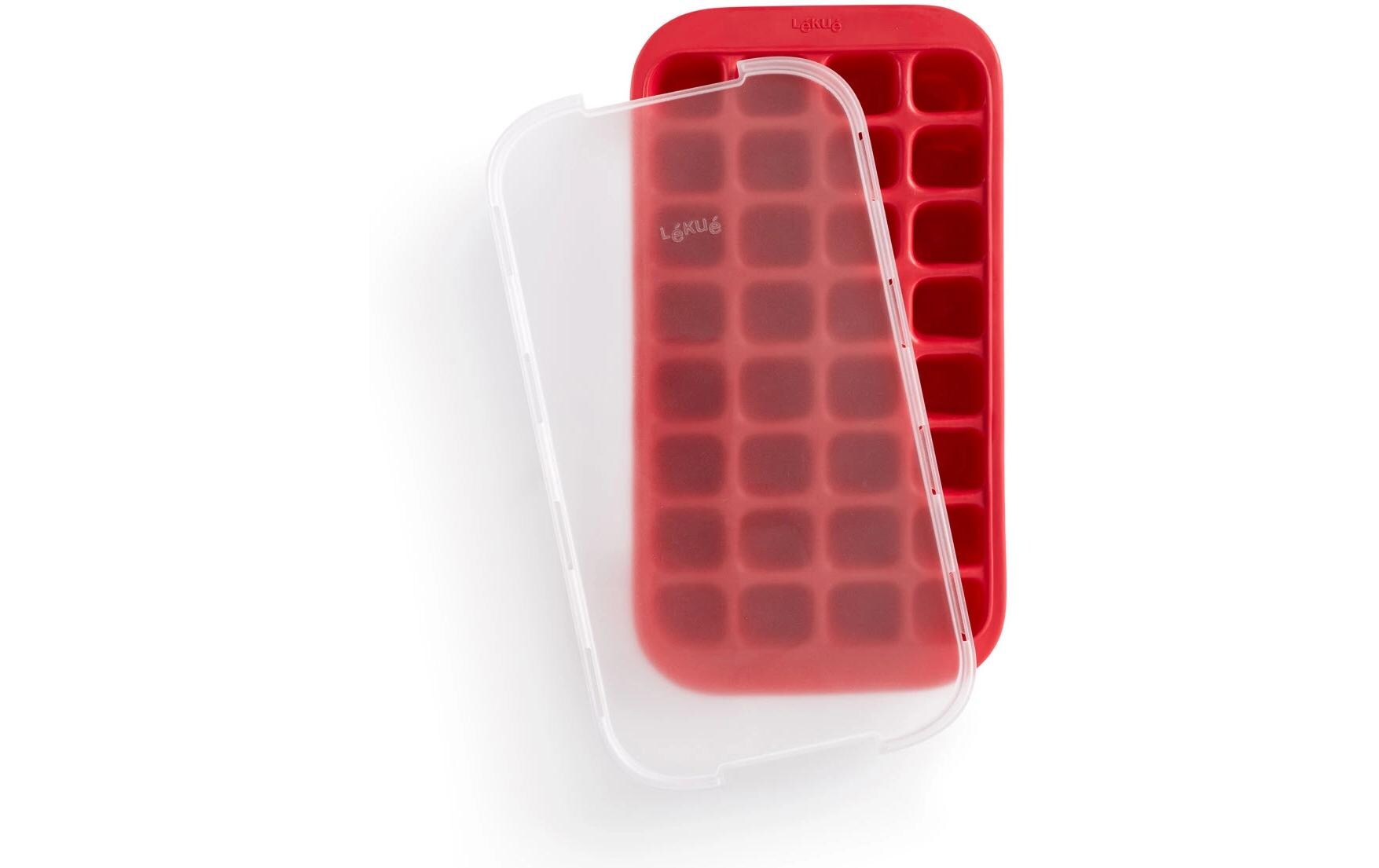 Lékué Eiswürfelform 32 Stk., 18,7 × 34,2 × 4,4 cm, Kunststoff (SBS), Rot, mit Deckel