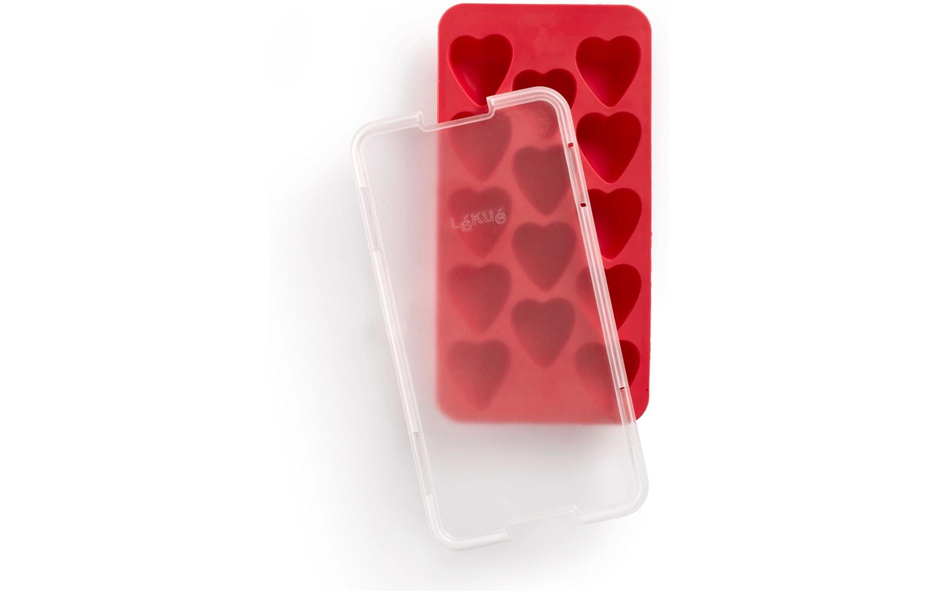 Lékué Eiswürfelform – 23 × 12 × 3 cm, Kunststoff (SBS), Rot, 14 Eiswürfel, mit Deckel