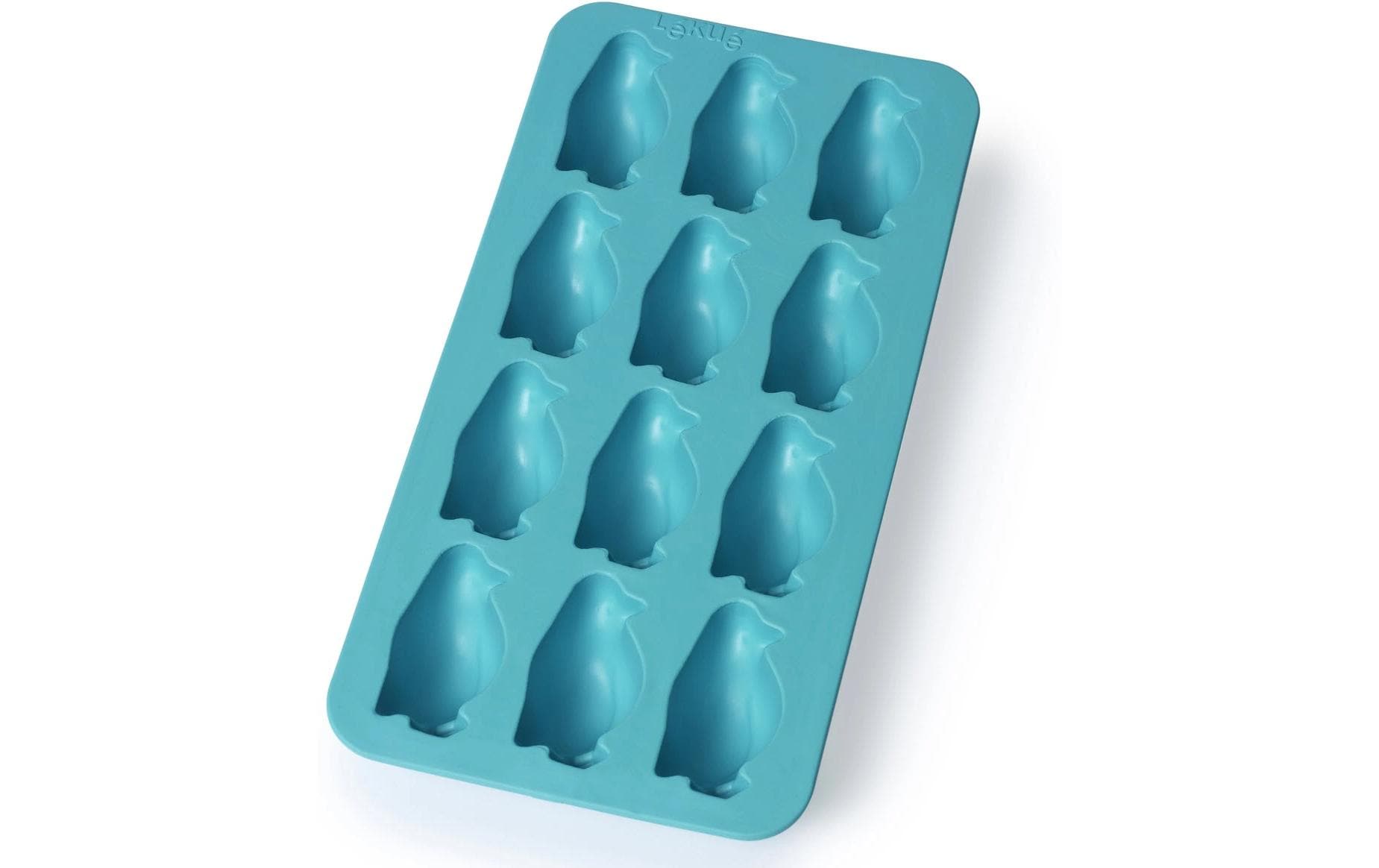 Lékué Eiswürfelform Pinguin – 23 × 11,8 × 3,2 cm, Kunststoff (SBS), Türkis, 12 Stk., mit Deckel