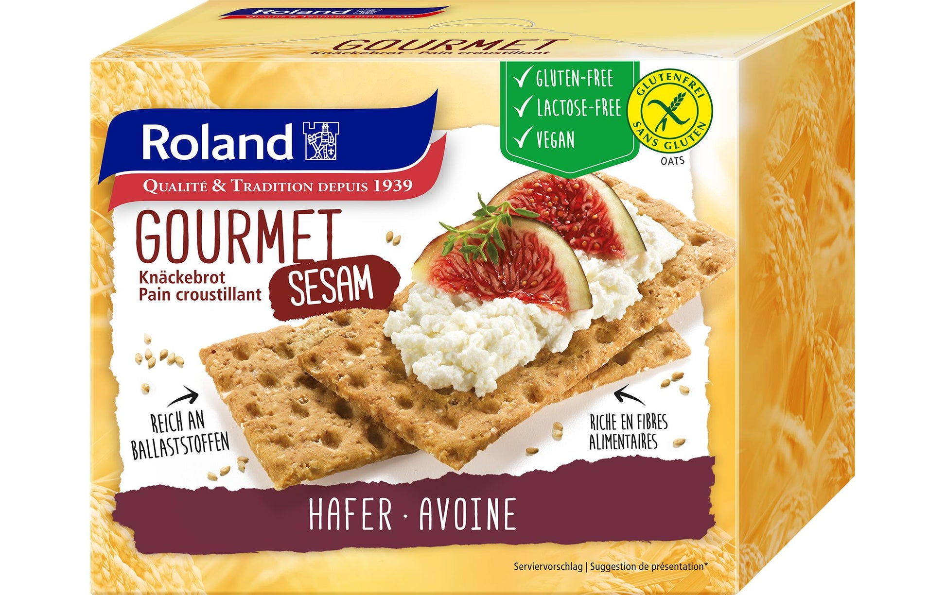Roland Foods Knäckebrot Gourmet Sesam – glutenfrei, vegan – 230 g