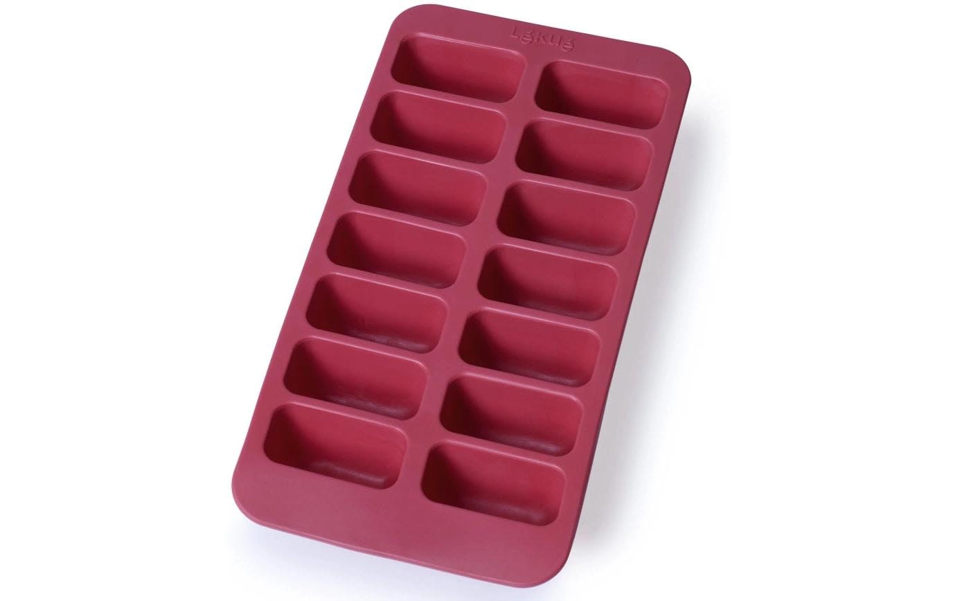 Lékué Eiswürfelform – 23 × 12 × 3,2 cm, Kunststoff (SBS), Rot, mit Deckel