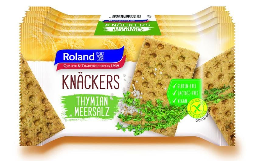 Roland Foods Knäckers Cracker – Thymian & Meersalz, glutenfrei, vegan – 140 g