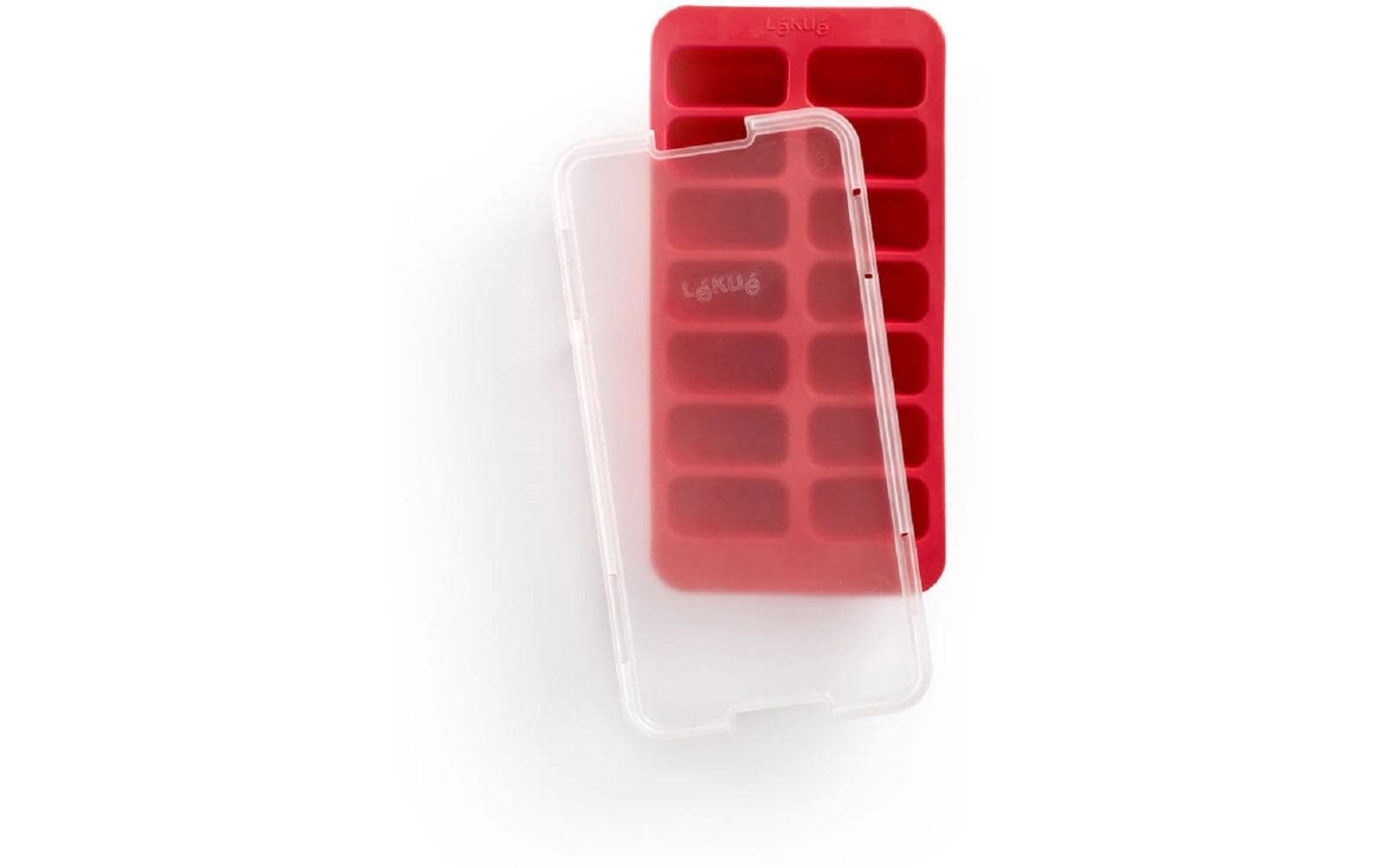 Lékué Eiswürfelform – 23 × 12 × 3,2 cm, Kunststoff (SBS), Rot, mit Deckel