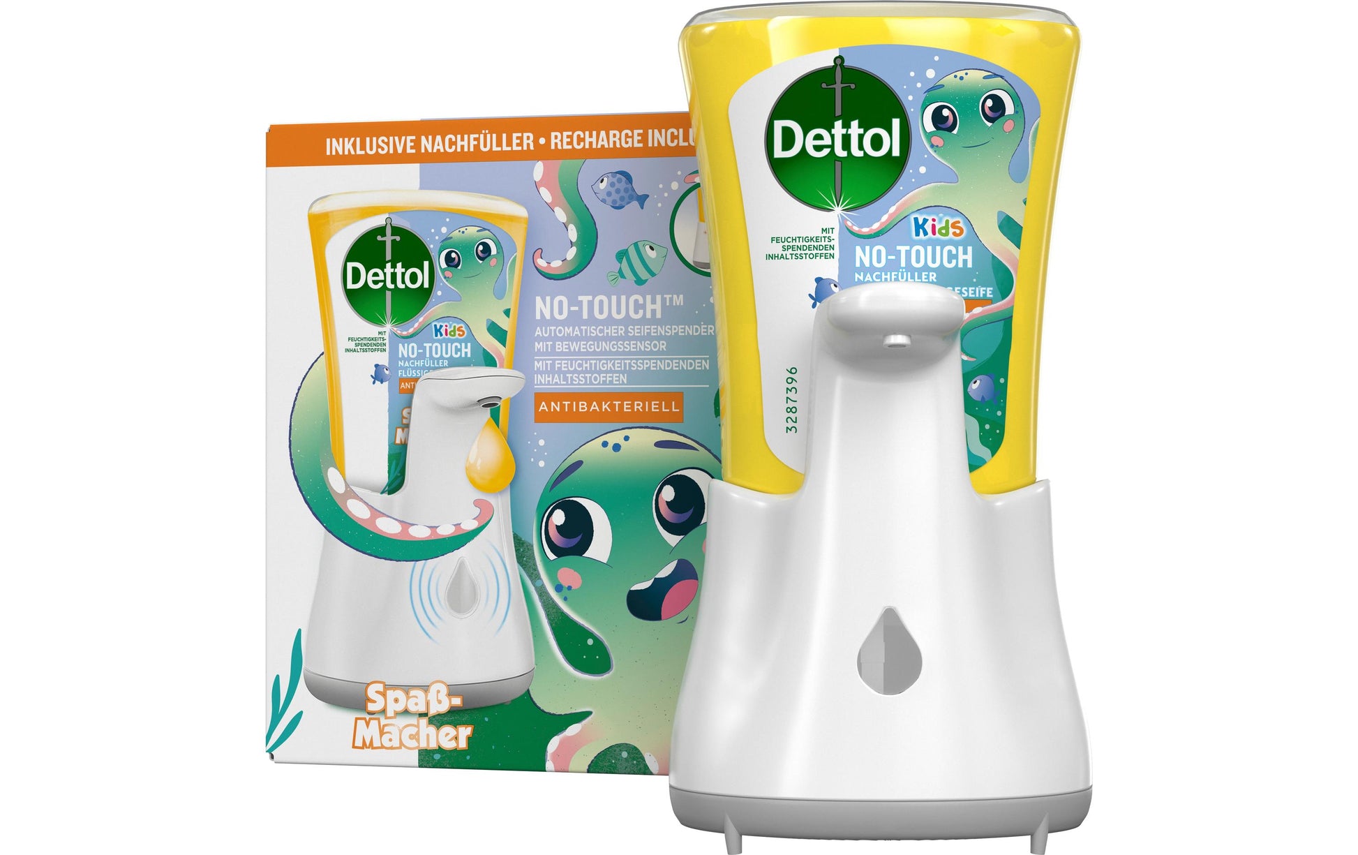 Dettol No Touch automatischer Seifenspender Starter-Set – Weiss, Gerät + Nachfüller 250 ml, Kids