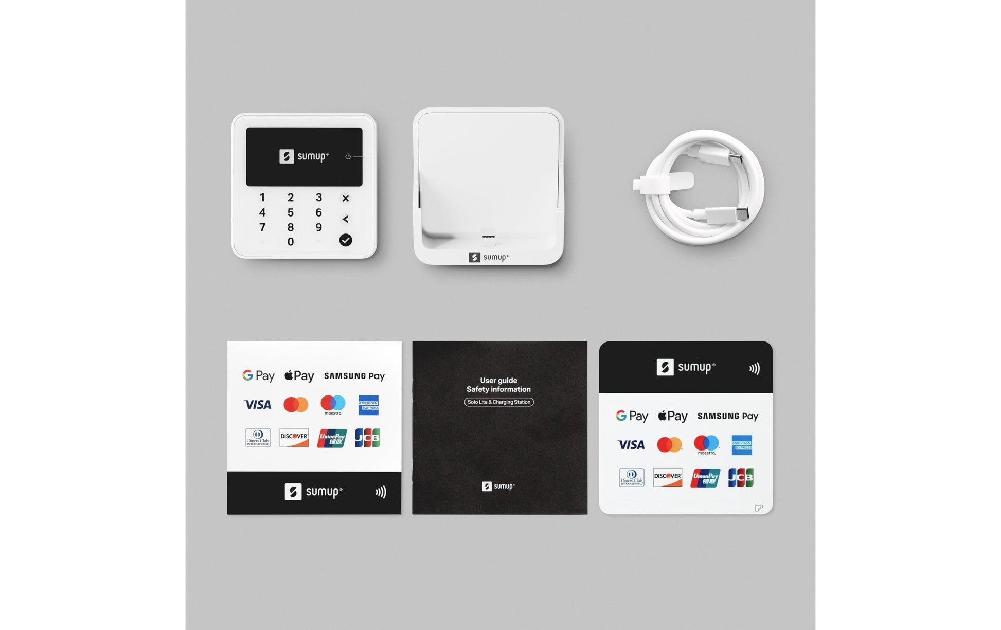 SumUp Solo Lite – Mobiles POS-Terminal – NFC, Bluetooth 4.2, mit Ladestation – Weiss