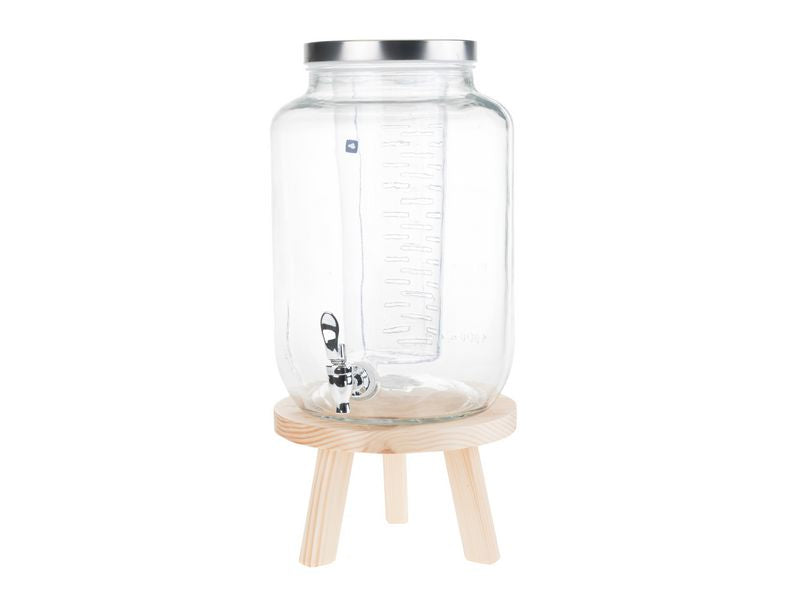 LEONARDO Kit Holzsockel – Getränkespender, Transparent, 7 l Kapazität