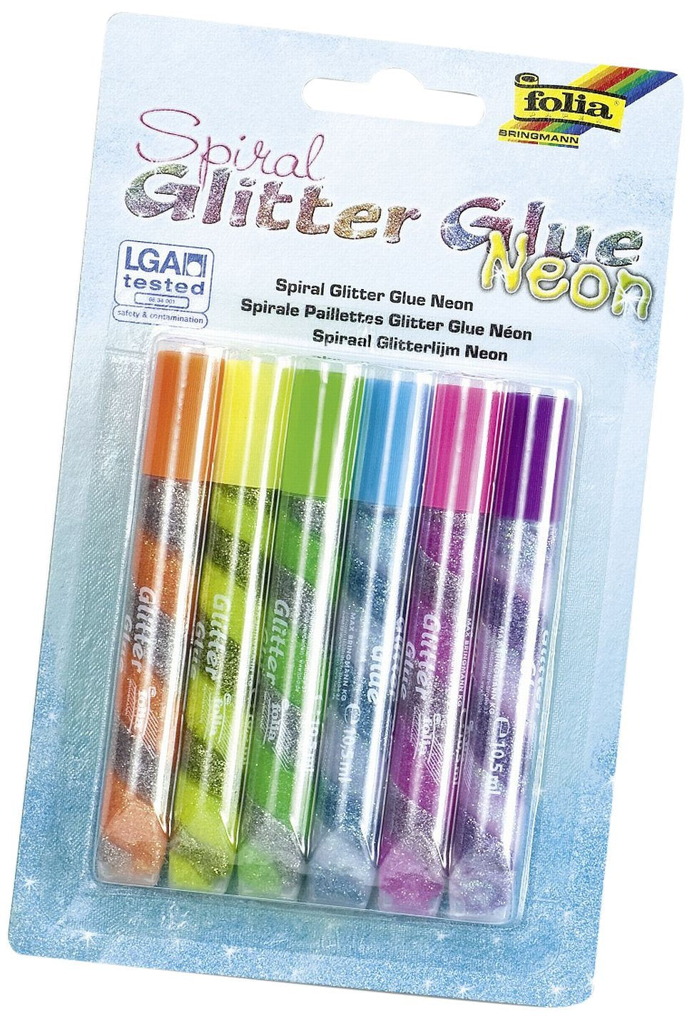 Folia Glitzerkleber Spiral Neon – sortiert, 6 × 10,5 ml