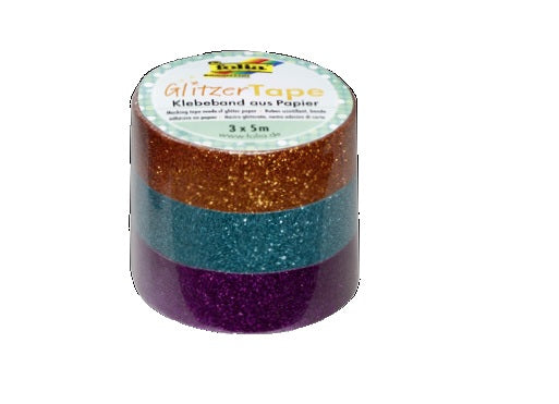 Folia Washi Tape Set – Glitterfolie, Mehrfarbig – 15 mm × 5 m, 3er Set