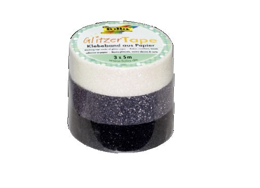 Folia Washi Tape Set Glitter – mehrfarbig (weiss, grau, schwarz) – 1,5 × 500 cm – 3er Set – Kunststoff