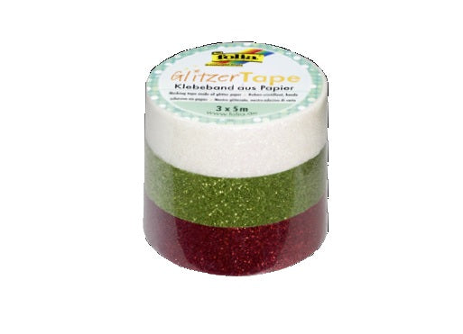 Folia Washi Tape, selbstklebend, Glitter – mehrfarbig – 15 mm × 5 m, 3er Set – Kunststoff