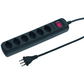 Steffen POWER EASY Steckdosenleiste – 6× T13, 1,5 m, mit Schalter, Kinderschutz, schwarz