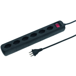 Steffen POWER EASY Steckdosenleiste, 6×T13, mit Schalter, 1,5 m, Kinderschutz – Schwarz