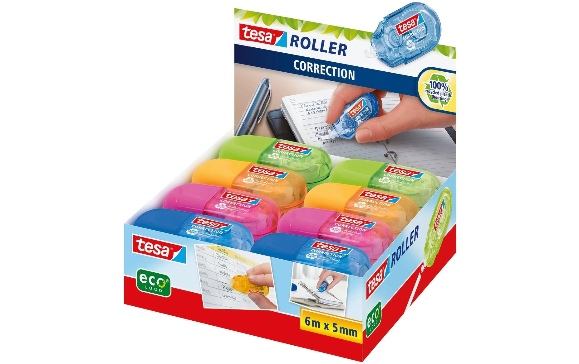 TESA ecoLogo Korrekturroller 5 mm × 6 m – Einweg – 16er Pack