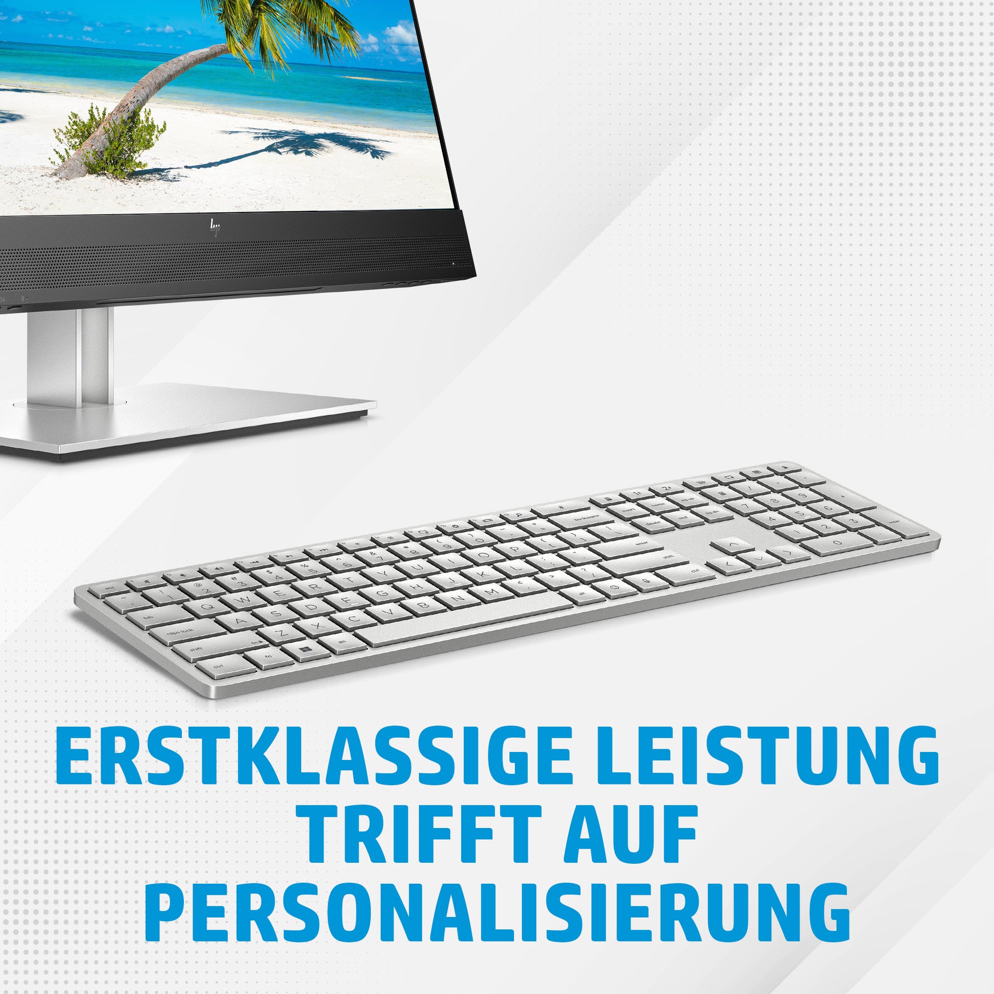 HP 970 Programmierbare Tastatur – Bluetooth – Multi-Device, USB-C Ladeport – Silber – für PCs mit USB-A
