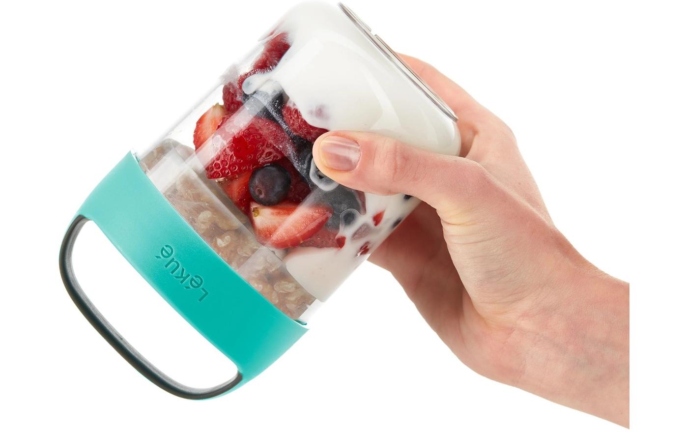Lékué Lunchbecher 884948 – 400 ml, Ø 9,2 cm, Kunststoff (Tritan), Türkis, mikrowellengeeignet