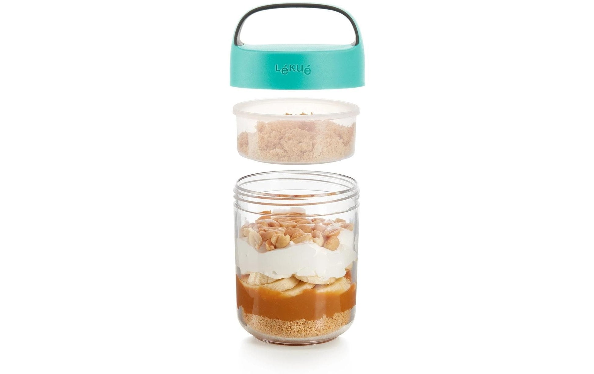 Lékué Lunchbecher 884948 – 400 ml, Ø 9,2 cm, Kunststoff (Tritan), Türkis, mikrowellengeeignet