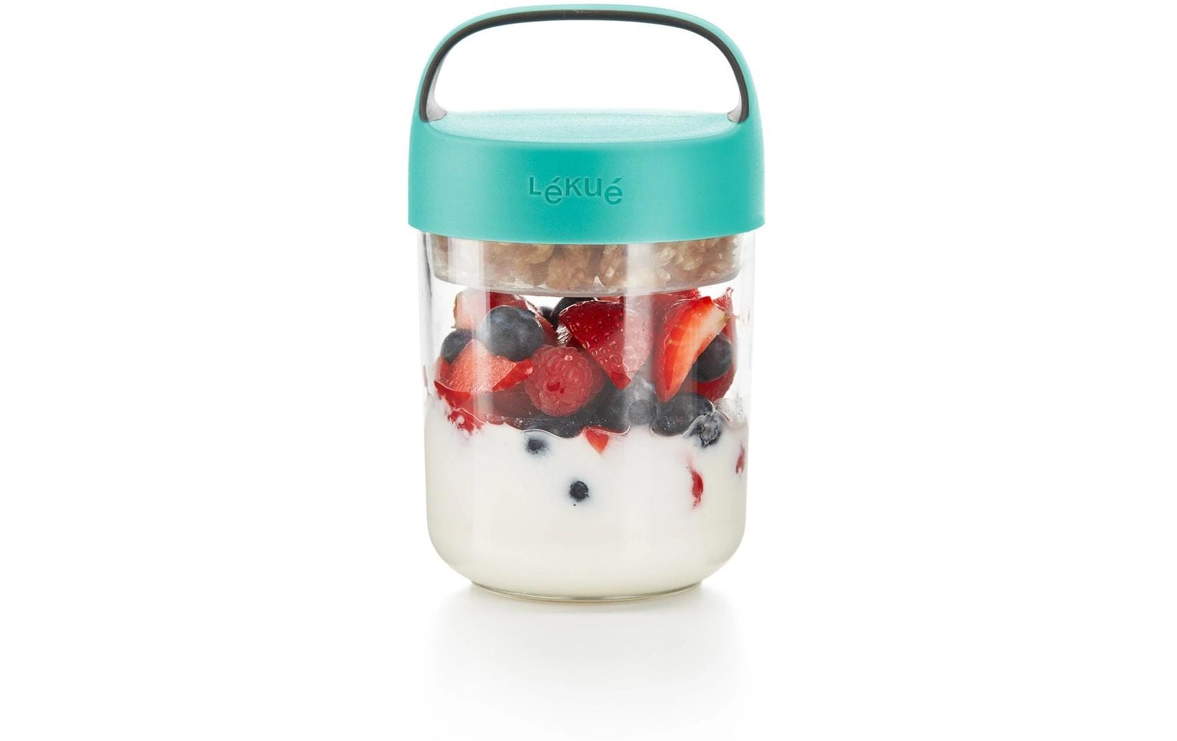 Lékué Lunchbecher 884948 – 400 ml, Ø 9,2 cm, Kunststoff (Tritan), Türkis, mikrowellengeeignet