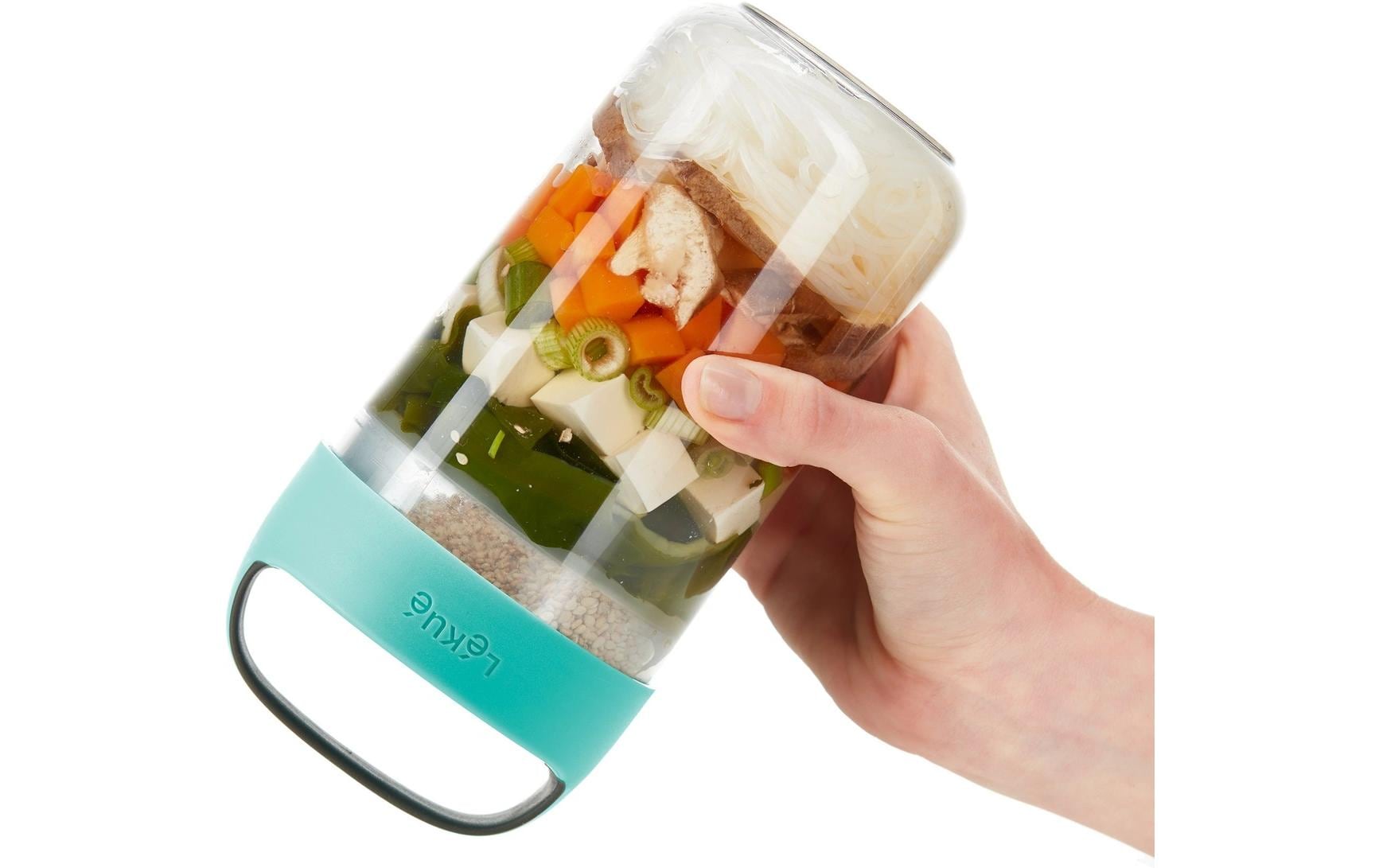 Lékué Lunchbecher – 600 ml, 9,2 × 9,2 × 18,8 cm, Kunststoff (Tritan), Türkis, mikrowellengeeignet