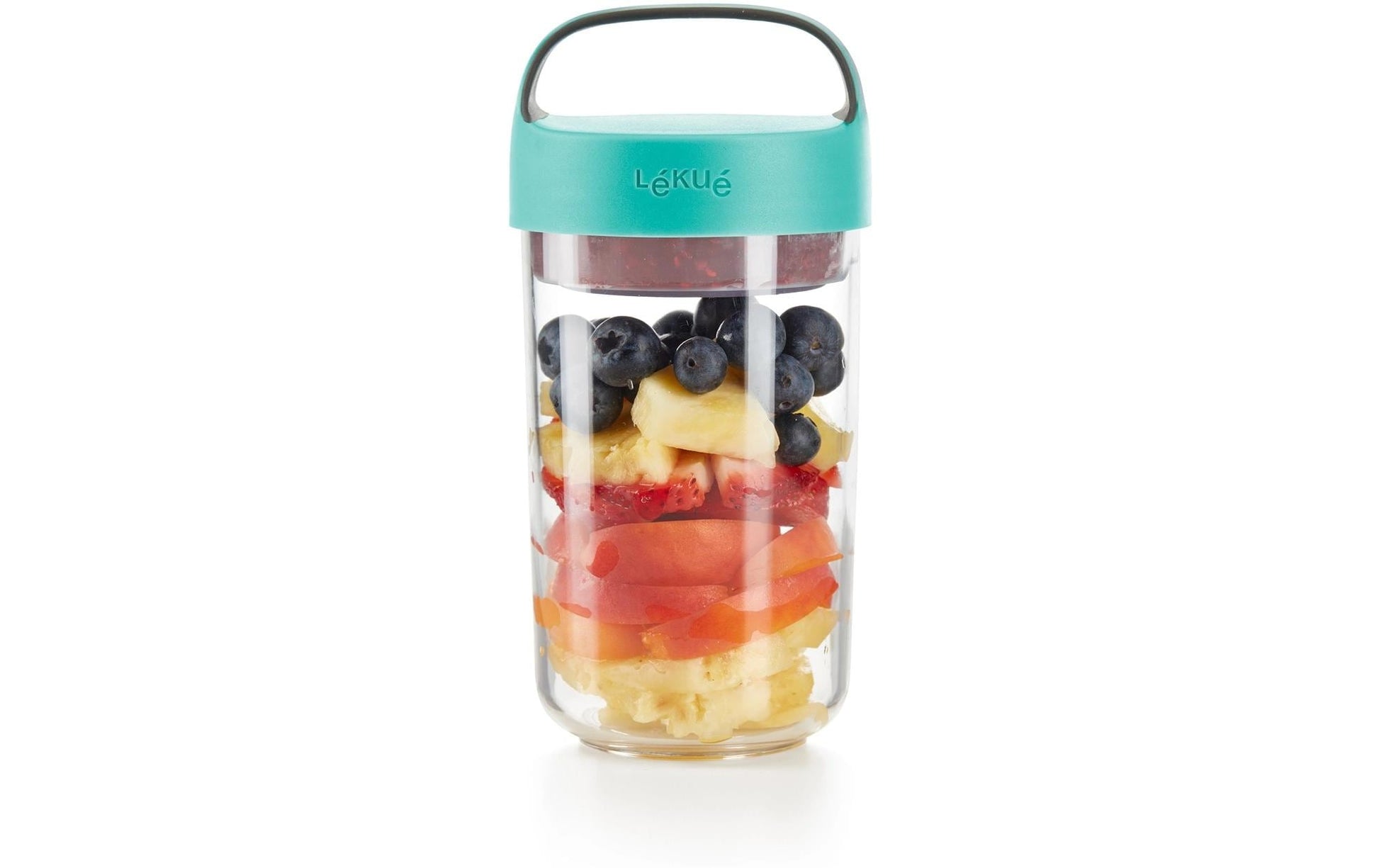 Lékué Lunchbecher – 600 ml, 9,2 × 9,2 × 18,8 cm, Kunststoff (Tritan), Türkis, mikrowellengeeignet