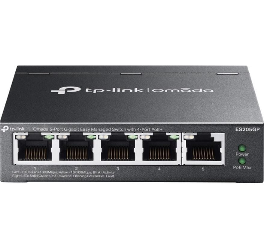 TP-Link Omada ES205GP – Managed Switch – 5× 1G, 4× PoE+, PoE-Budget 65 W, Desktop