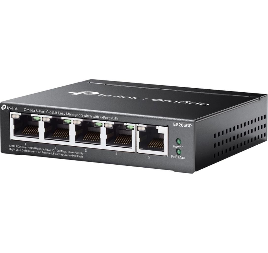 TP-Link Omada ES205GP – Managed Switch – 5× 1G, 4× PoE+, PoE-Budget 65 W, Desktop
