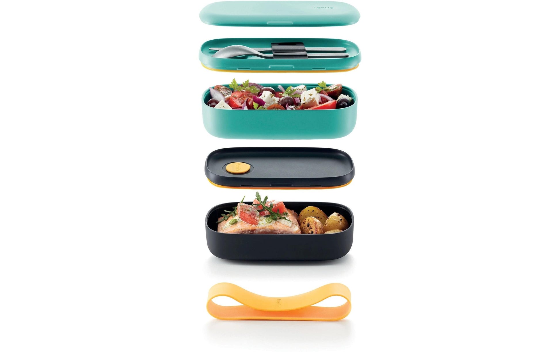 Lékué Lunchbox – 1 l, 10.0 × 19.2 × 11.0 cm, Kunststoff (PP), türkis, abnehmbarer Deckel, spülmaschinenfest