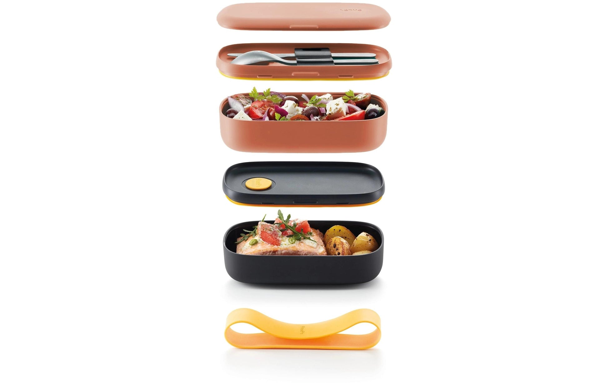 Lékué Lunchbox 500 ml, 10 × 19,2 × 11 cm, Polypropylen (PP), Koralle, 2 Stk.