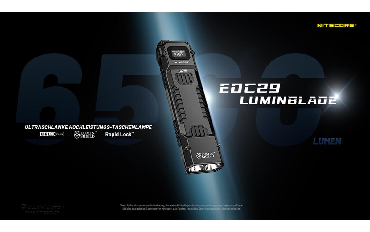 Nitecore Taschenlampe EDC29 – 6500 lm, 400 m, IP54, USB aufladbar, Modi – Schwarz