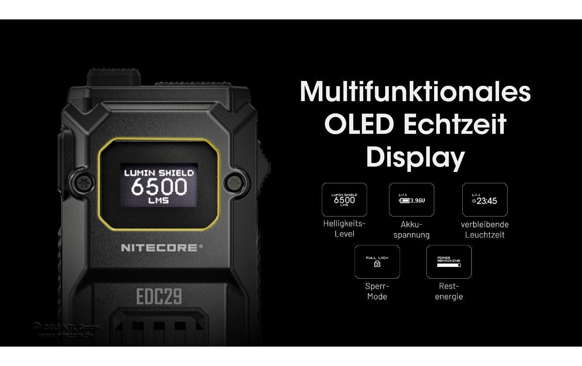 Nitecore Taschenlampe EDC29 – 6500 lm, 400 m, IP54, USB aufladbar, Modi – Schwarz