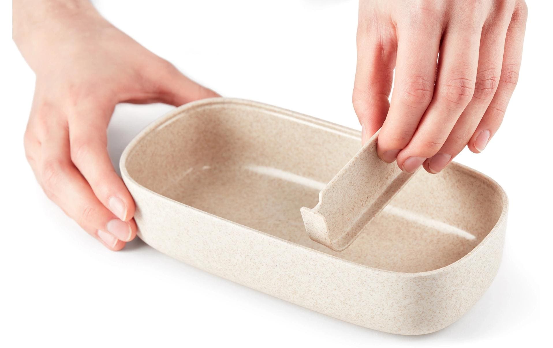 Lékué Lunchbox – 1 l, 10,0 × 19,2 × 11,0 cm, Kunststoff (PP), Beige, abnehmbarer Deckel, spülmaschinenfest