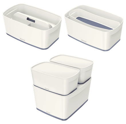 Leitz Aufbewahrungsbox MyBox – Kunststoff, weiss/grau, 31,8 × 12,8 × 19,1 cm – 1er-Pack