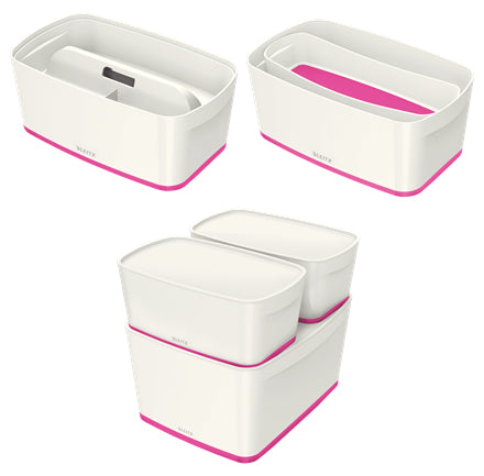 Leitz Aufbewahrungsbox MyBox – ABS-Kunststoff, weiss/pink, 31,8 × 12,8 × 19,1 cm
