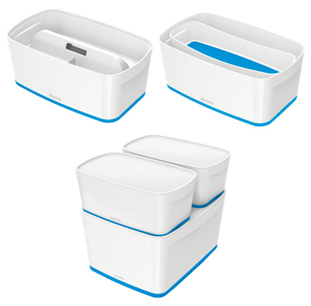 Leitz Aufbewahrungsbox MyBox – Kunststoff, weiss/blau, 31,8 × 12,8 × 19,1 cm
