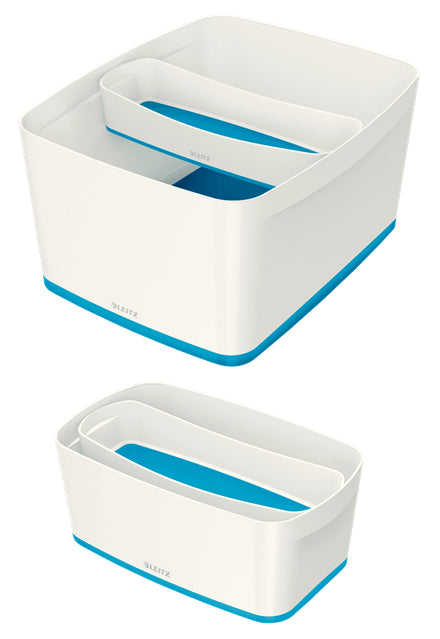 Leitz MyBox Aufbewahrungsschale – Kunststoff, weiss/metallblau, 30,7 × 5,5 × 10,5 cm
