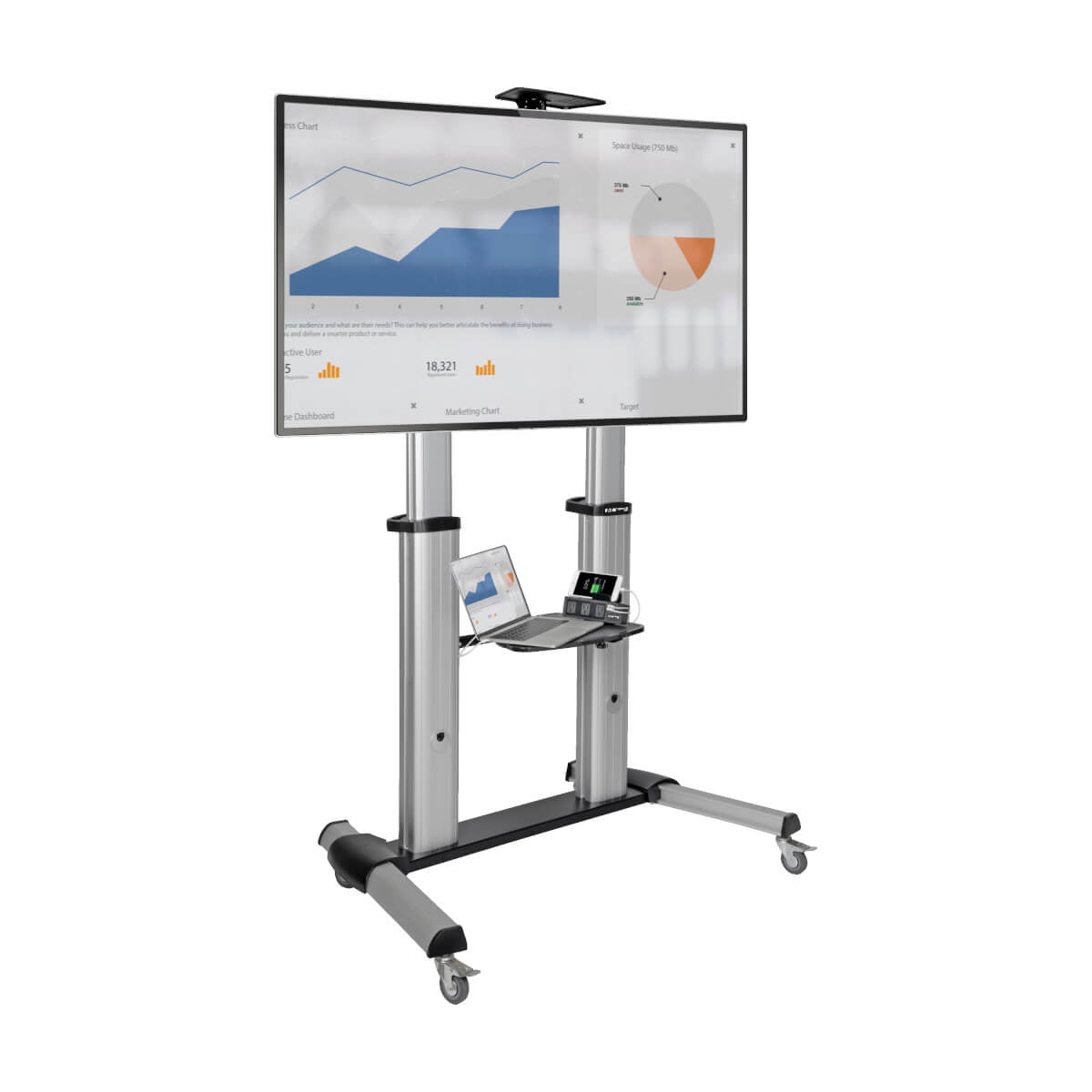Tripp Lite TV-Wagen – 60–100" – VESA 200×200–1000×600 – bis 100 kg, höhenverstellbar, mit Rollen – DMCS60100XX