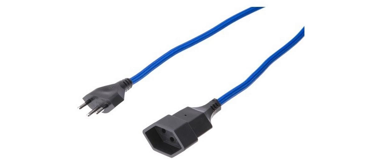 MaxTex Verlängerungskabel – T13–T12, 3 m, Textil, 1 mm², Blau