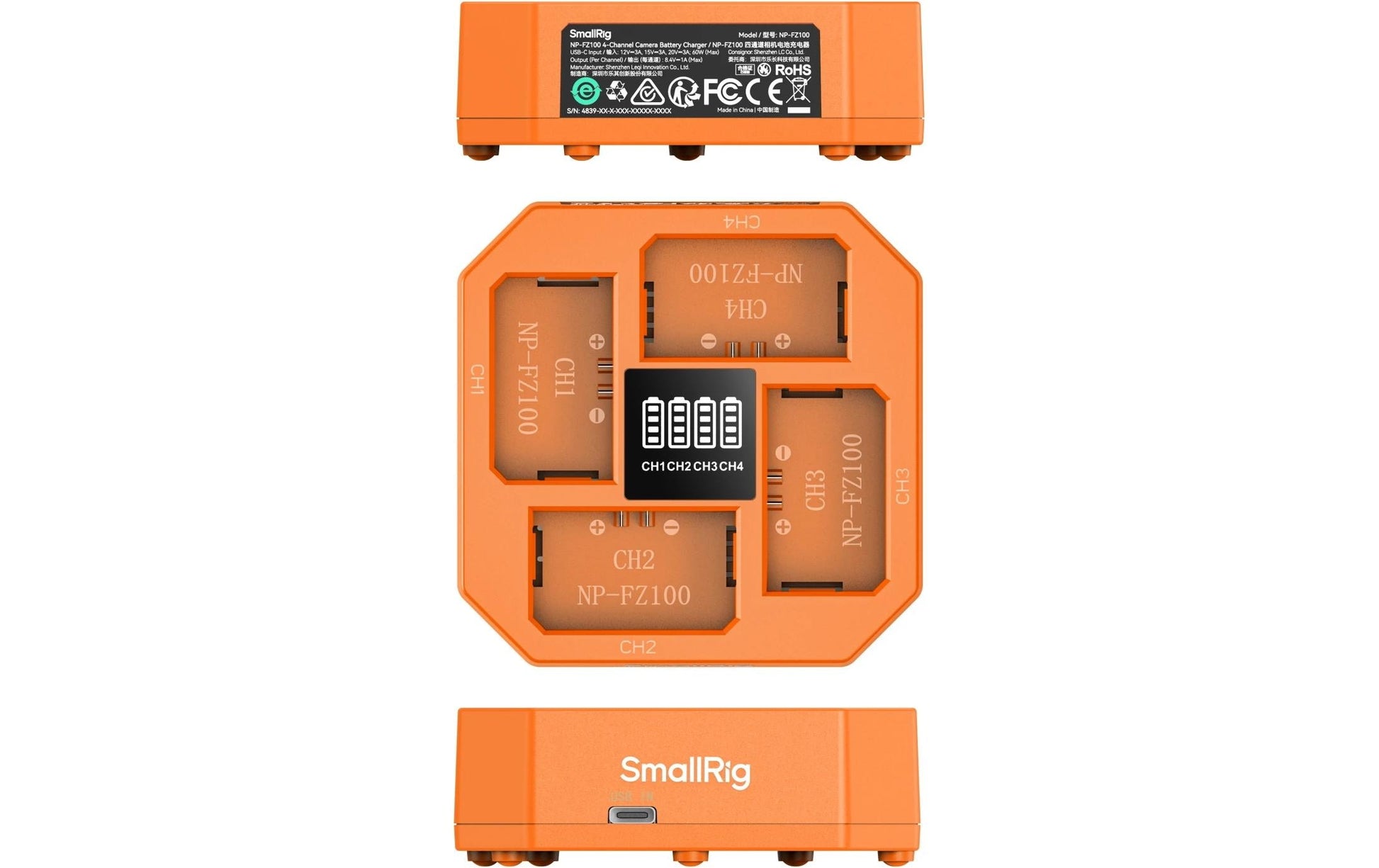SmallRig Ladegerät NP-FZ100 – 90 × 27 mm, 1 A, orange – für Flächenleuchte, Bildgeber, Monitor u. a.