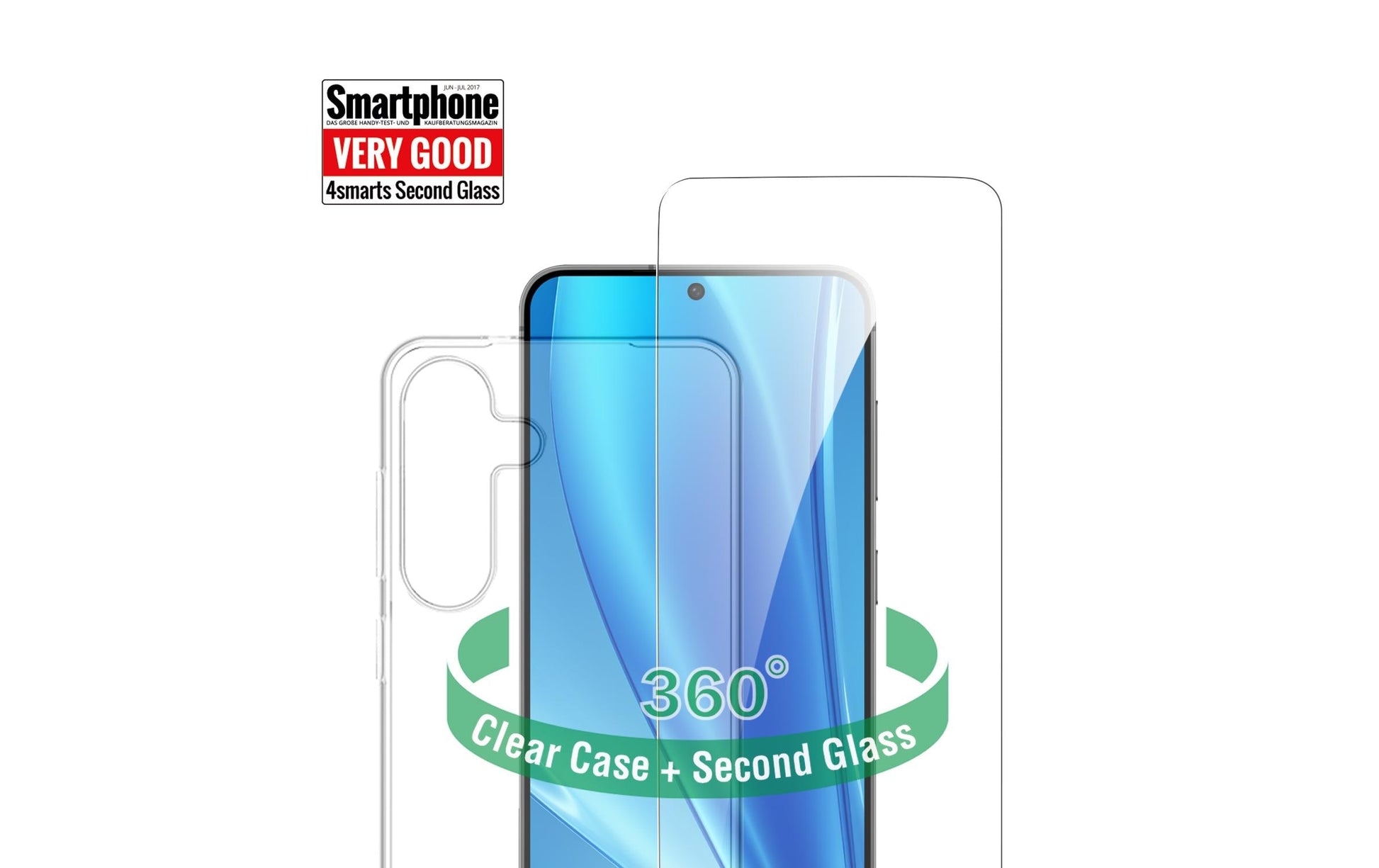 4smarts 360 Schutz Set – Backcover – für Samsung Galaxy S25, Transparent, Reinigungsset, Tragetasche