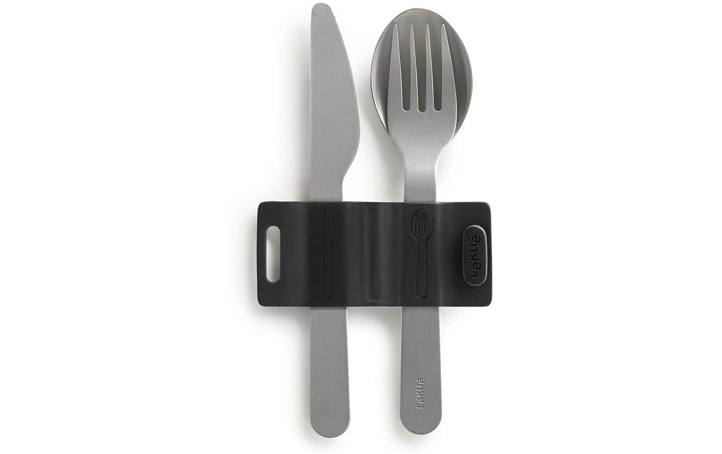 Lékué Lunchbox – 1 l, 10,0 × 19,2 × 11,0 cm, Kunststoff (PP), Schwarz, mikrowellengeeignet, mit Besteck