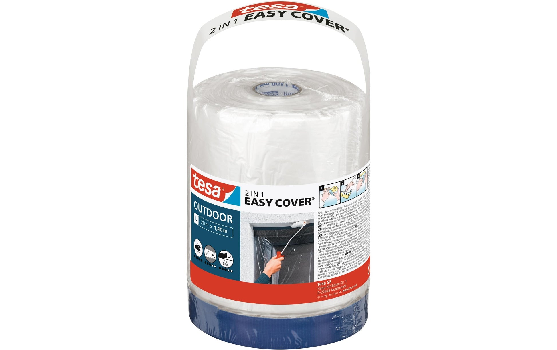 TESA Abdeckfolie mit Band Easy Cover Outdoor, transparent – 1'400 mm × 20,0 m