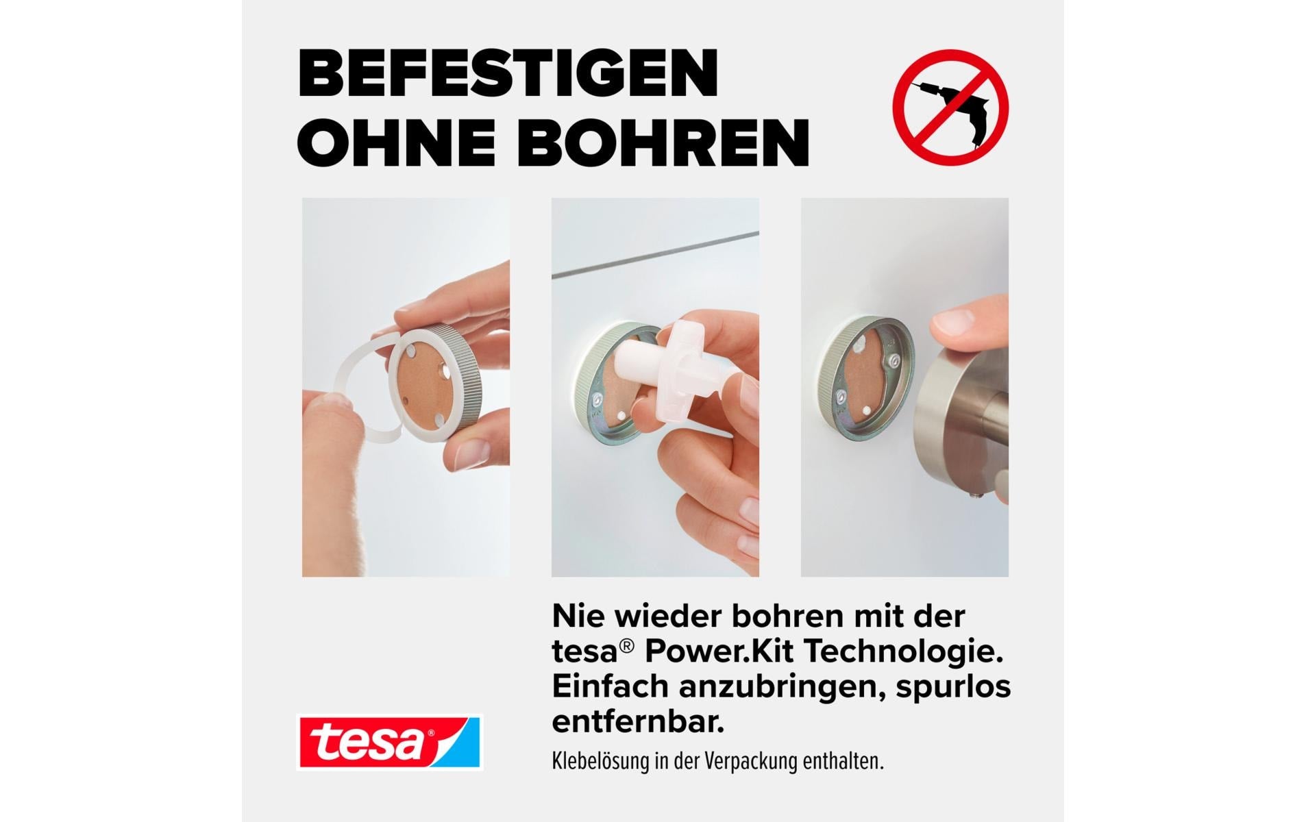 TESA Haken Moon – Edelstahl, 4 kg, Klebestreifen, 3,6×3,6×3,6 cm