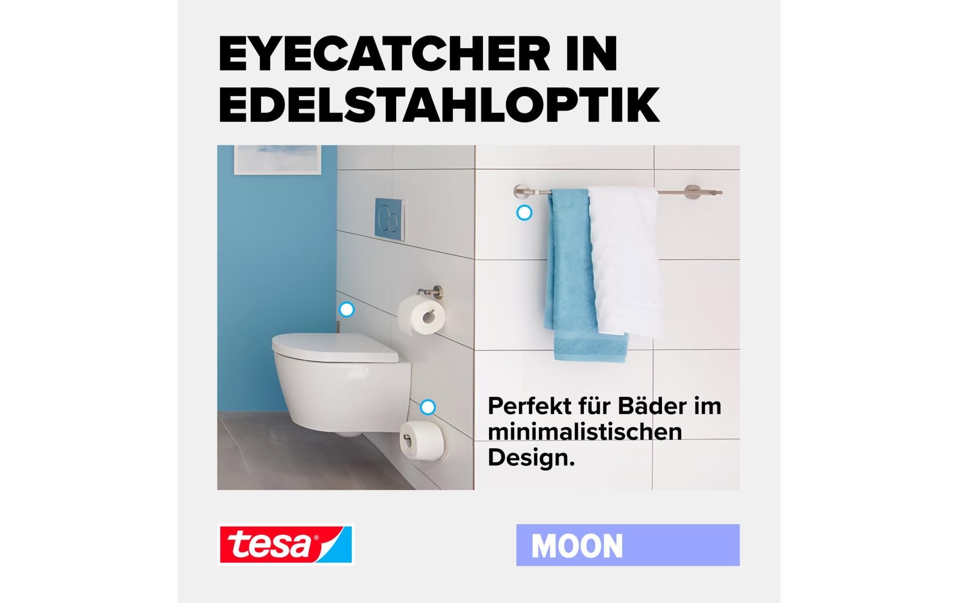 TESA Haken Moon – Edelstahl, 4 kg, Klebestreifen, 3,6×3,6×3,6 cm