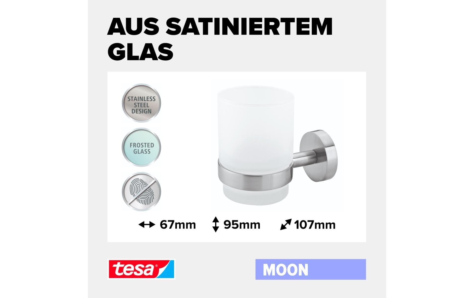 TESA Zahnputzbecher Moon – 6,7×10,7×9,5 cm, Glas/Metall, Weiss