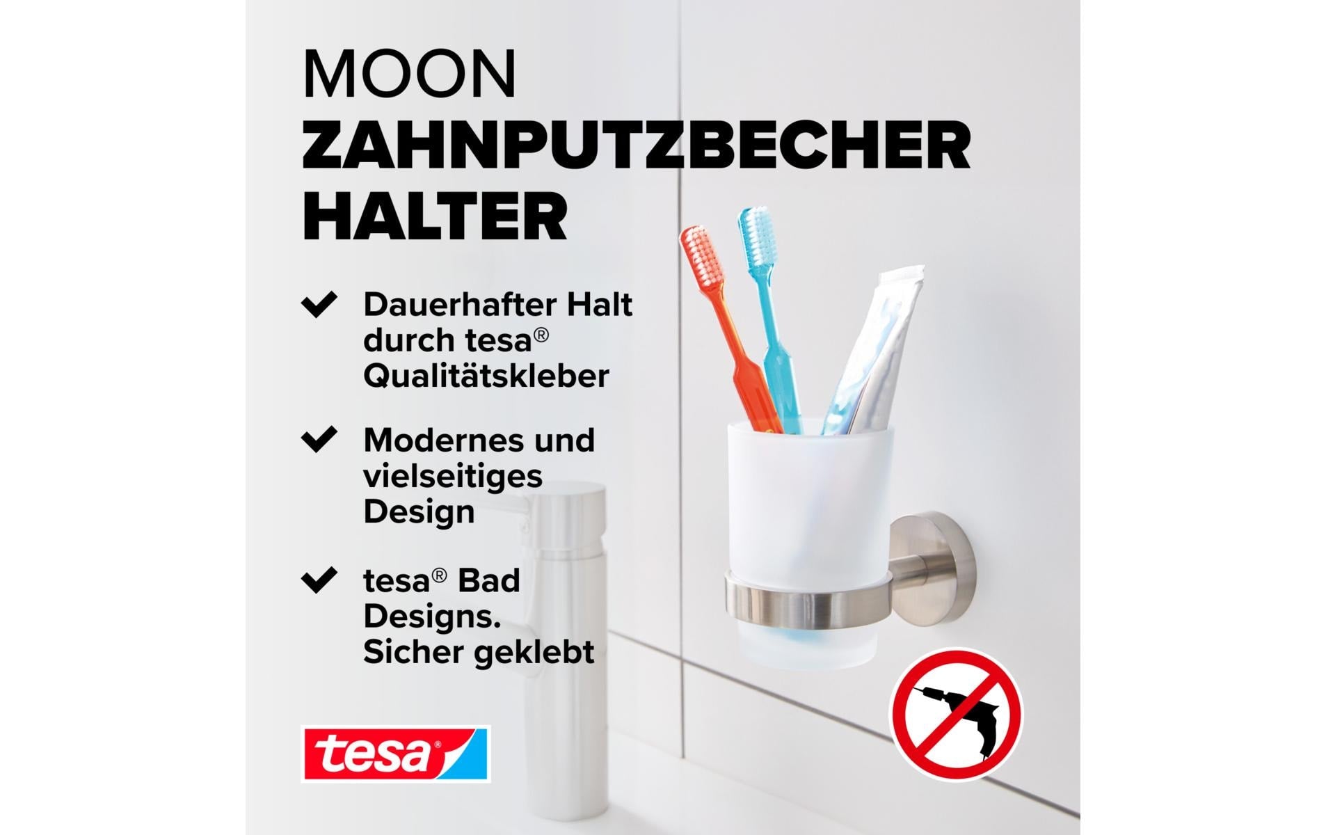 TESA Zahnputzbecher Moon – 6,7×10,7×9,5 cm, Glas/Metall, Weiss