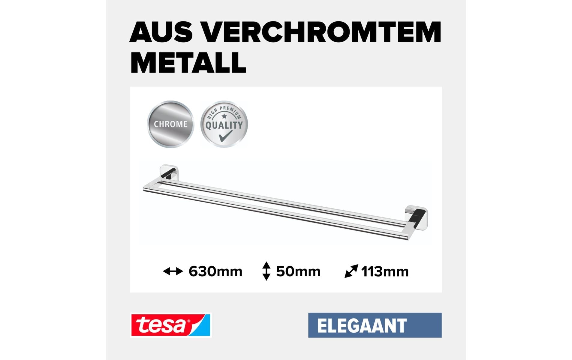 TESA Handtuchhalter, doppelt – Klebemontage – 63 cm Breite – Chrom – Metall