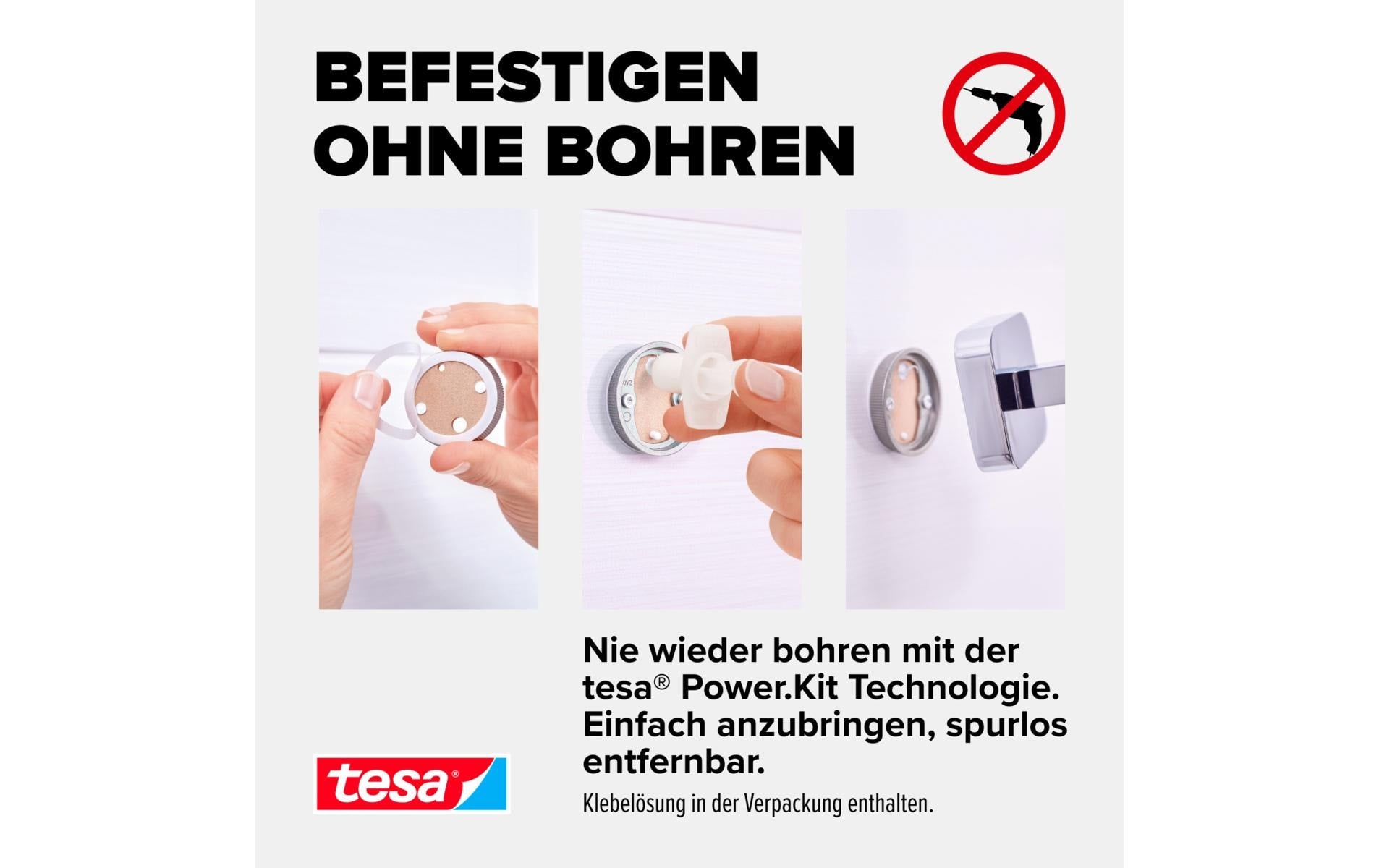 TESA Handtuchhalter, doppelt – Klebemontage – 63 cm Breite – Chrom – Metall