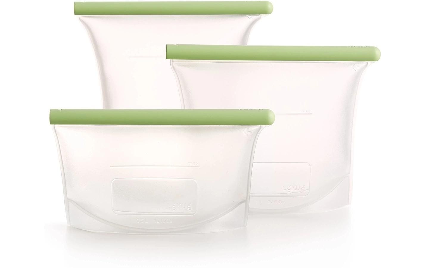 Lékué Vorratsdose 1,5 l, 20 × 21 cm, Silikon, grün/transparent, 3er-Set